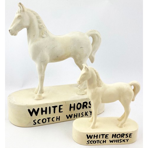 329 - WHITE HORSE SCOTCH WHISKY ADVERTISING FIGURES DUO. Tallest 9ins. White cast horse figures. Minor pai... 