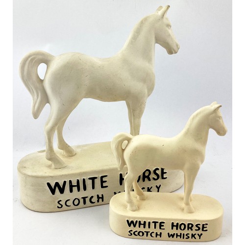 329 - WHITE HORSE SCOTCH WHISKY ADVERTISING FIGURES DUO. Tallest 9ins. White cast horse figures. Minor pai... 