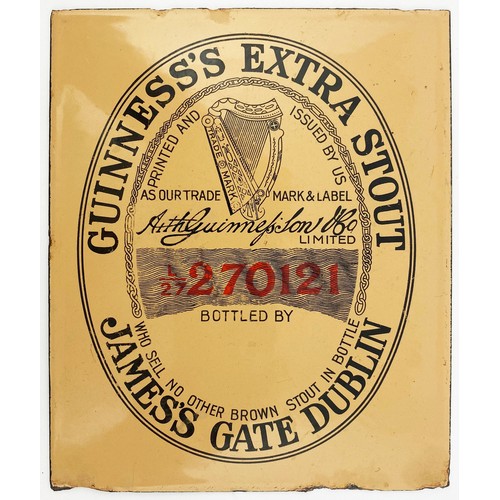 336 - GUINNESS'S EXTRA STOUT ENAMEL SIGN. 6.25 x7.5ins. Square peachy enamel, black transfer. Harp t. m. t... 