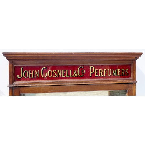 275 - JOHN GOSNELL & CO PERFUMERS FRONT LOADING SHOP DISPLAY CABINET. 24.75 x 6 x 30ins. Shallow wooden wa... 