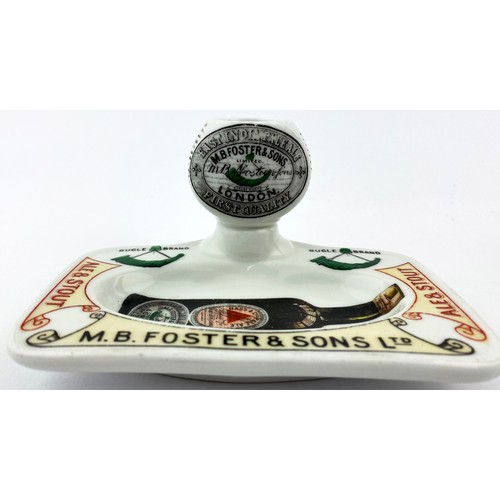 1 - M B FOSTER BUGLE BRAND MATCHOLDER & ASHTRAY. 5.5ins at widest, 3ins tall. Multi-coloured uniquely sh... 