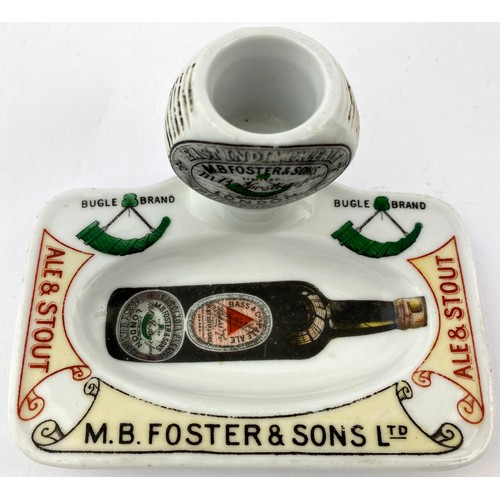 1 - M B FOSTER BUGLE BRAND MATCHOLDER & ASHTRAY. 5.5ins at widest, 3ins tall. Multi-coloured uniquely sh... 