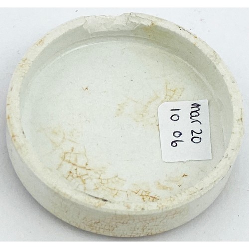 9 - JAMES ATKINSON BEARS GREASE POT LID. 2.7ins diam. 24 Old Bond Street London, Price 2/6. Some discolo... 