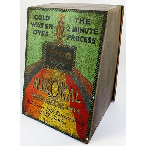 29 - AURORAL COLD WATER DYES CABINET. Most unsual tin cabinet with multicoloured design to front, 2 rear ... 