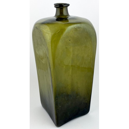 35 - FREEBLOWN CASE GIN BOTTLE. 14.5ins tall. Light olive green glass, pig snout lip, base pontil, very t... 