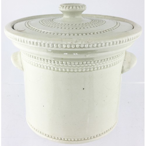 44 - J. W. BLANCHE EDINBURGH BUTTER CROCK. 6ins tall. All white body, black front transfer. Handles to ea... 