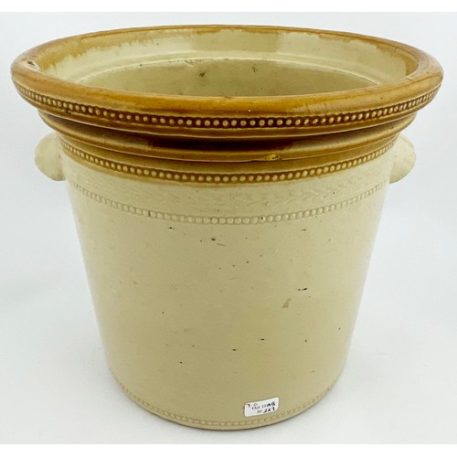 45 - DANISH DAIRY CO BUTTER CROCK. 7ins tall, t.t., two small side handles. Much wheeled decoration. Bonn... 