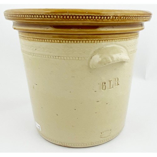 45 - DANISH DAIRY CO BUTTER CROCK. 7ins tall, t.t., two small side handles. Much wheeled decoration. Bonn... 