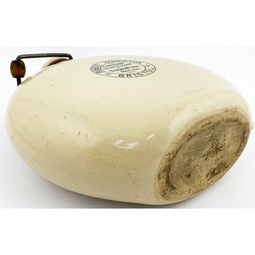 53 - BRISTOL ADAPTABLE HOT WATER BOTTLE. 8ins tall. Circular stoneware body, black transfer both sides TH... 