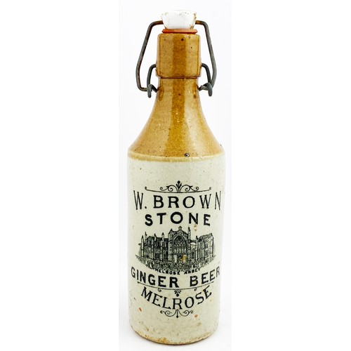 60 - MELROSE GINGER BEER BOTTLE. 8.9ins tall. Ch., t.t, original intact swing stopper. W.BROWN/ ... MELRO... 