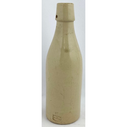 67 - HAWICK GINGER BEER BOTTLE. 8.2ins tall. Ch,. All white. Hole for swing stopper, blob lip. CRAIGS/ ST... 