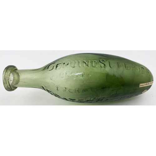 70 - J SCHWEPPE & CO HAMILTON.  8.25ins long. Light olive green glass. Embossed J.SCHWEPPE & CO/ 51 BERNE... 