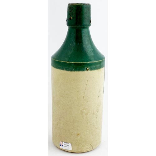 8 - GREEN TOP IMPRESSED GLASGOW GINGER BEER BOTTLE.  7.6ins tall, long necked std. shape, swing stopper ... 