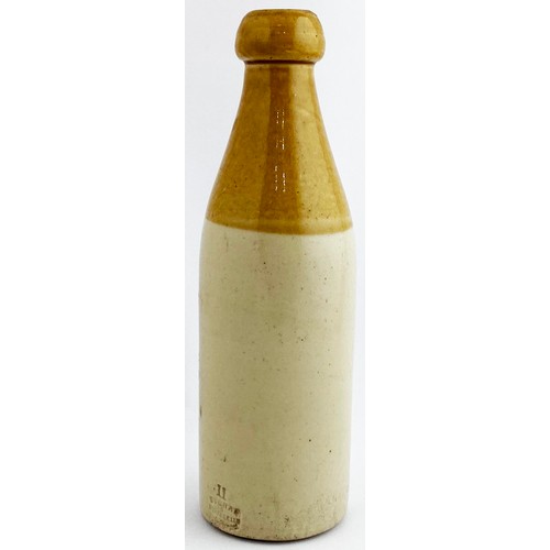 10 - WICK & BRORA GINGER BEER BOTTLE.  8.8ins tall, ch., t.t., chunky blob cork lip. BREMNERS/ NORTH OF S... 