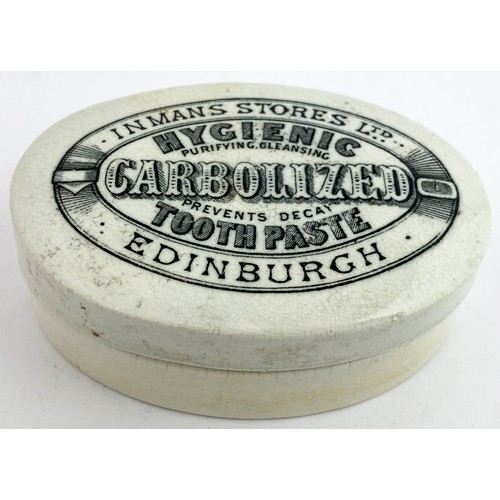 12 - EDINBURGH CARBOLIZED  POT LID. 3.7ins x 2.6ins diam. Oval HYGIENIC/ CARBOLIZED/ TOOTH PASTE from INM... 