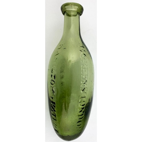 26 - JOHNSTON HAMILTONS PATENT PONTILLED HAMILTON BOTTLE. 7.8ins long. Smokey Daffy type green glass hami... 