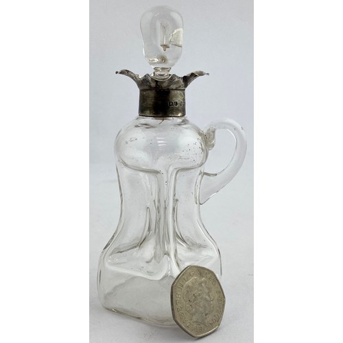 46 - DEWARS MINIATURE PINCH WAISTED GIN. 5ins tall. Clear lead glass pinch waisted gin shape. Side hand m... 