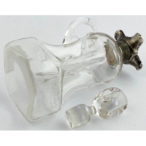 46 - DEWARS MINIATURE PINCH WAISTED GIN. 5ins tall. Clear lead glass pinch waisted gin shape. Side hand m... 