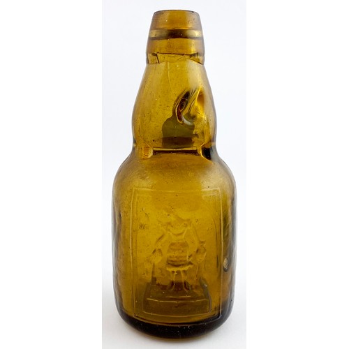 68 - TEGELEN DUMPY CODD BOTTLE.. 7.2ins tall, early narrow neck type. Mid brown glass dumpy codd. Front e... 