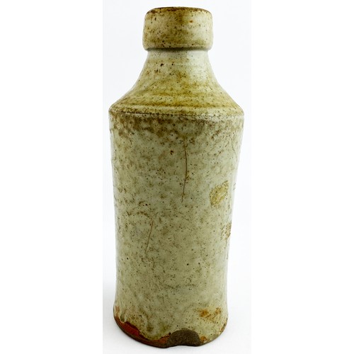 85 - BLACKBURN SLAB SEALED GINGER BEER.  6.7ins tall, variating shiny light grey/ green slip glaze. Circu... 