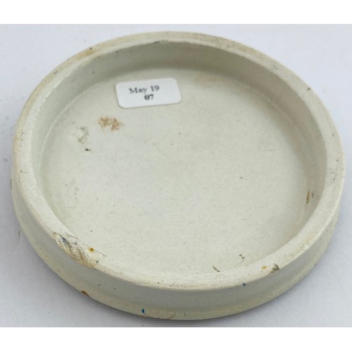 95 - PORTSMOUTH POT LID. 3.4ins diam. Black transfer. TIMOTHY WHITE COMPANY/ OTTE OF ROSE/  CASH CHEMISTS... 