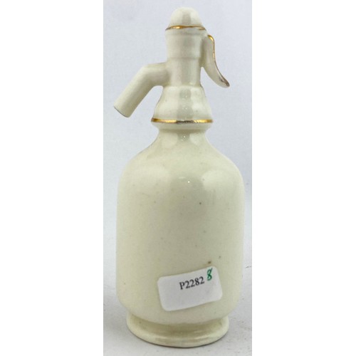 108 - AXMINSTER CRESTED WARE SODA SYPHON. 3.9ins tall.  Classic syphon shaped novelty, coloured coat of ar... 