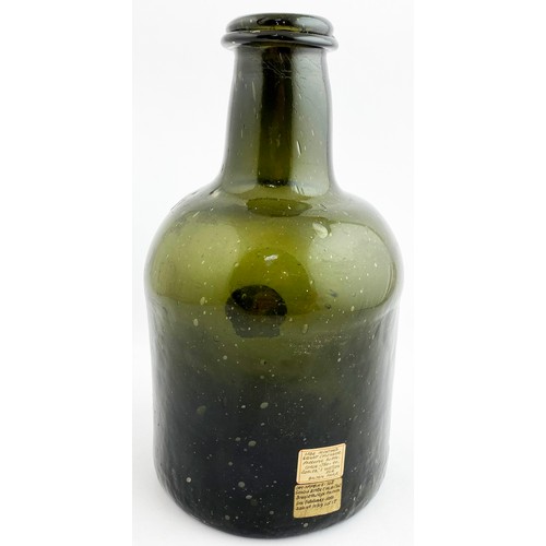 112 - ENGLISH BILTON PARK WIDE MOUTHED WINE BOTTLE. 8.7ins tall, black glass (dark green held to light) wi... 