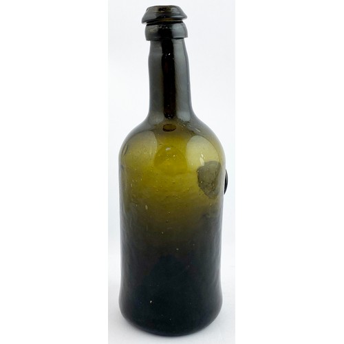 113 - ENGLISH MAXWELL CREST SEALED WINE BOTTLE. 10.3ins tall. Absolutely stunning, very crude, cylinder wi... 