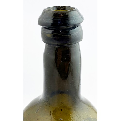 113 - ENGLISH MAXWELL CREST SEALED WINE BOTTLE. 10.3ins tall. Absolutely stunning, very crude, cylinder wi... 