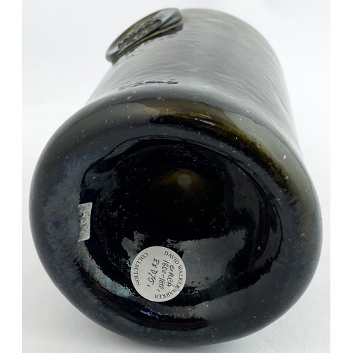 113 - ENGLISH MAXWELL CREST SEALED WINE BOTTLE. 10.3ins tall. Absolutely stunning, very crude, cylinder wi... 