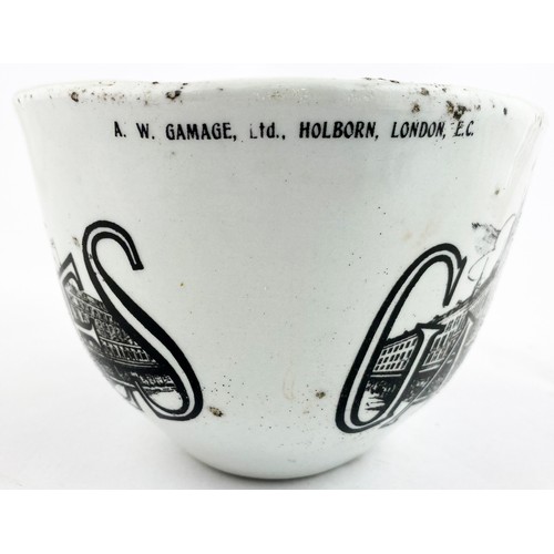 117 - GAMAGES BLANCMANGE MOUL. 4.1ins tall. White stoneware mould with pineapple impressed design. Outside... 