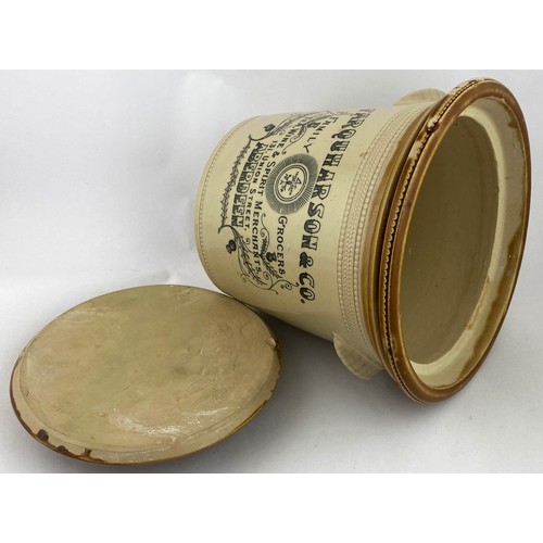 118 - ABERDEEN BUTTER. 8.7ins tall (to top of lid knob). T.t., handles to side, tan lid. Wheeled decoratio... 