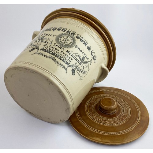 118 - ABERDEEN BUTTER. 8.7ins tall (to top of lid knob). T.t., handles to side, tan lid. Wheeled decoratio... 