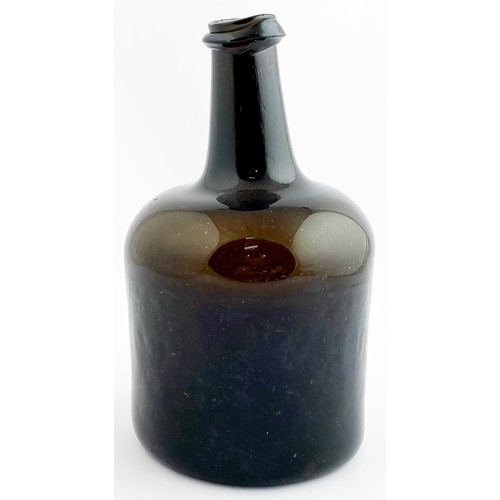 211 - ENGLISH SQUAT MALLET BOTTLE. 7.5ins tall. Deep black (brown held to light) glass with straight sided... 