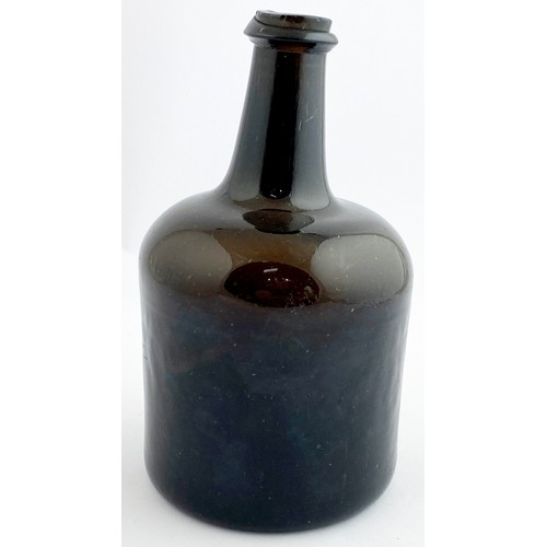 211 - ENGLISH SQUAT MALLET BOTTLE. 7.5ins tall. Deep black (brown held to light) glass with straight sided... 