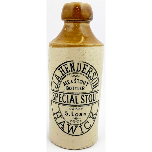 218 - HAWICK GINGER BEER BOTTLE. 6.13ins tall, std, t.t., blob screw top.Outer shield borders J A HENDERSO... 