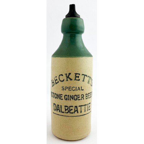 219 - BECKETTS DALBEATTIE GINGER BEER BOTTLE. 7.1ins tall, std blob screw top in green, t.t., Original int... 