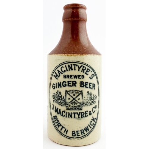 220 - MACINTYRES GINGER BEER BOOTLE. 5.8ins tall smaller size, c.c., t.t., rddy brown top, MACINTYRE & CO ... 