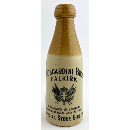 222 - MOSCARDINI BROS GINGER BEER BOTTLE. 7.14ins tall, ch., t.t., Blob strew top, .Black transfer letteri... 