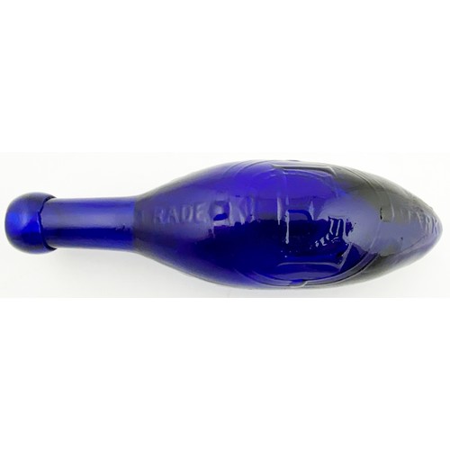 409 - 409. NEWCASTLE 10oz BLUE GLASS HAMILTON BOTTLE. 9.25ins. Cobalt blue glass, embossed G. ELANDS/ POTA... 