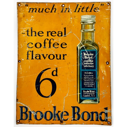 558 - BROOKE BOND TIN SIGN. 12.5 x 16ins. Orange with blue lettering & pict of Coffee Essence. Lots of sur... 