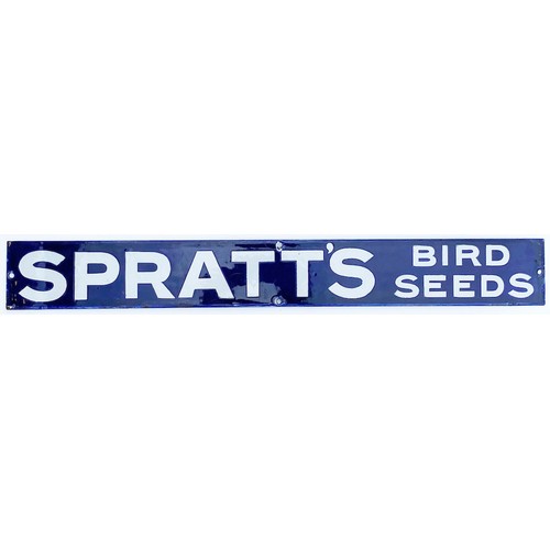 19 - SPRATTS BIRD SEEDS ENAMEL SIGN. 24 x 3ins. Great glossy condition, very minute edge rusting. Lovley ... 