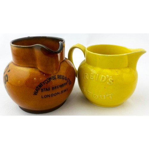 20 - REIDS STOUT PUB JUG DUO. Tallest 4.75ins. One transfered, other embossed. Royal Doulton & James Gree... 