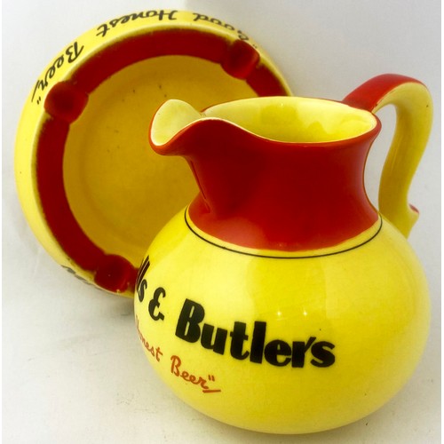 22 - MITCHELLS & BUTLERS JUG & ASHTRAY. 4.5ins tall. Brightly coloured. Very minor wear to ashtray but ot... 