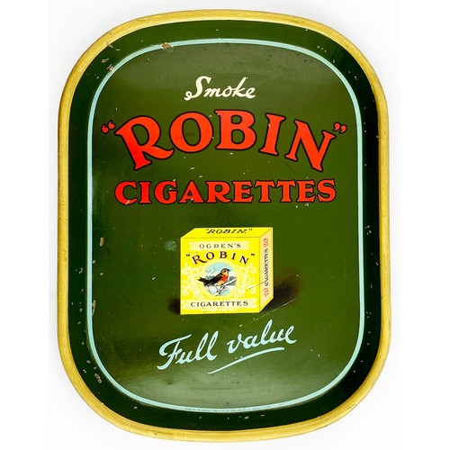 34 - ROBIN CIGARETTES PUB TRAY. 12 x 16ins. Multicoloured, black back, pict to centre, surface wear & sli... 