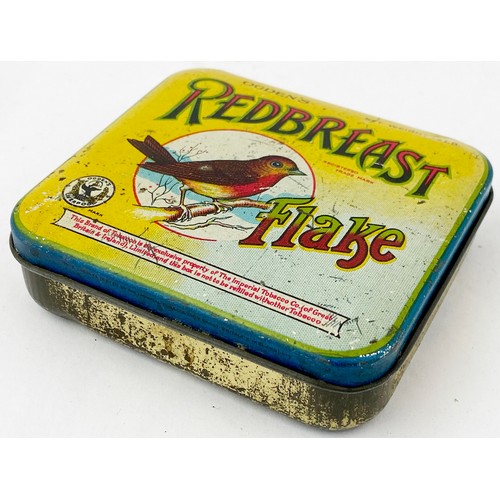 38 - REDBREAST FLAKE TIN. 3.5 x 3.25ins. Multicoloured with centre pict. Surface scratches.