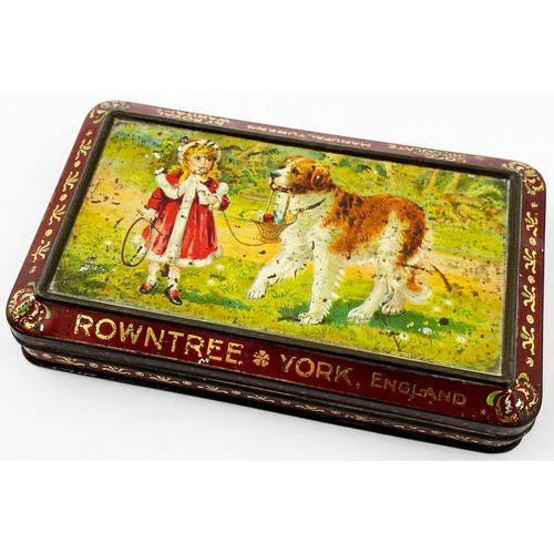 47 - ROWNTREES COCOLATE ADVERTISING TIN. 6.25 x 3.75ins. Great image of little girl in christmas dress wi... 