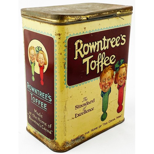 49 - ROWNTREES TOFFEE ADVERTISING TIN. 6.75 x 8.25ins. Great images of boy & girl to all four sides. Wear... 