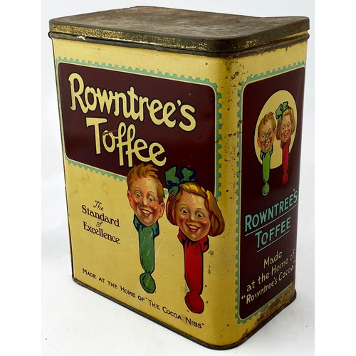 49 - ROWNTREES TOFFEE ADVERTISING TIN. 6.75 x 8.25ins. Great images of boy & girl to all four sides. Wear... 