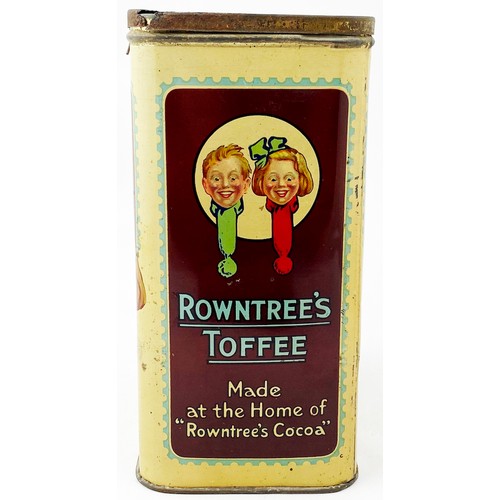 49 - ROWNTREES TOFFEE ADVERTISING TIN. 6.75 x 8.25ins. Great images of boy & girl to all four sides. Wear... 